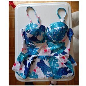 White and blue tankini top swim suit